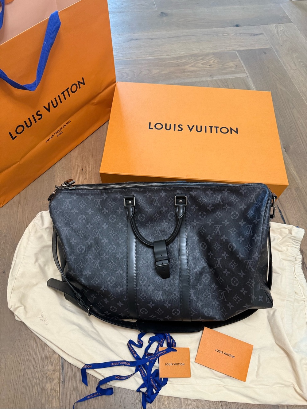 Louis Vuitton Keepall Bandoulière 55 Black Monogram Eclipse Duffel Bag